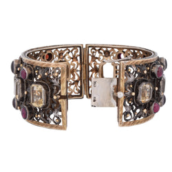 Bracelet Manchette en or jaune, argent, béryls et grenats