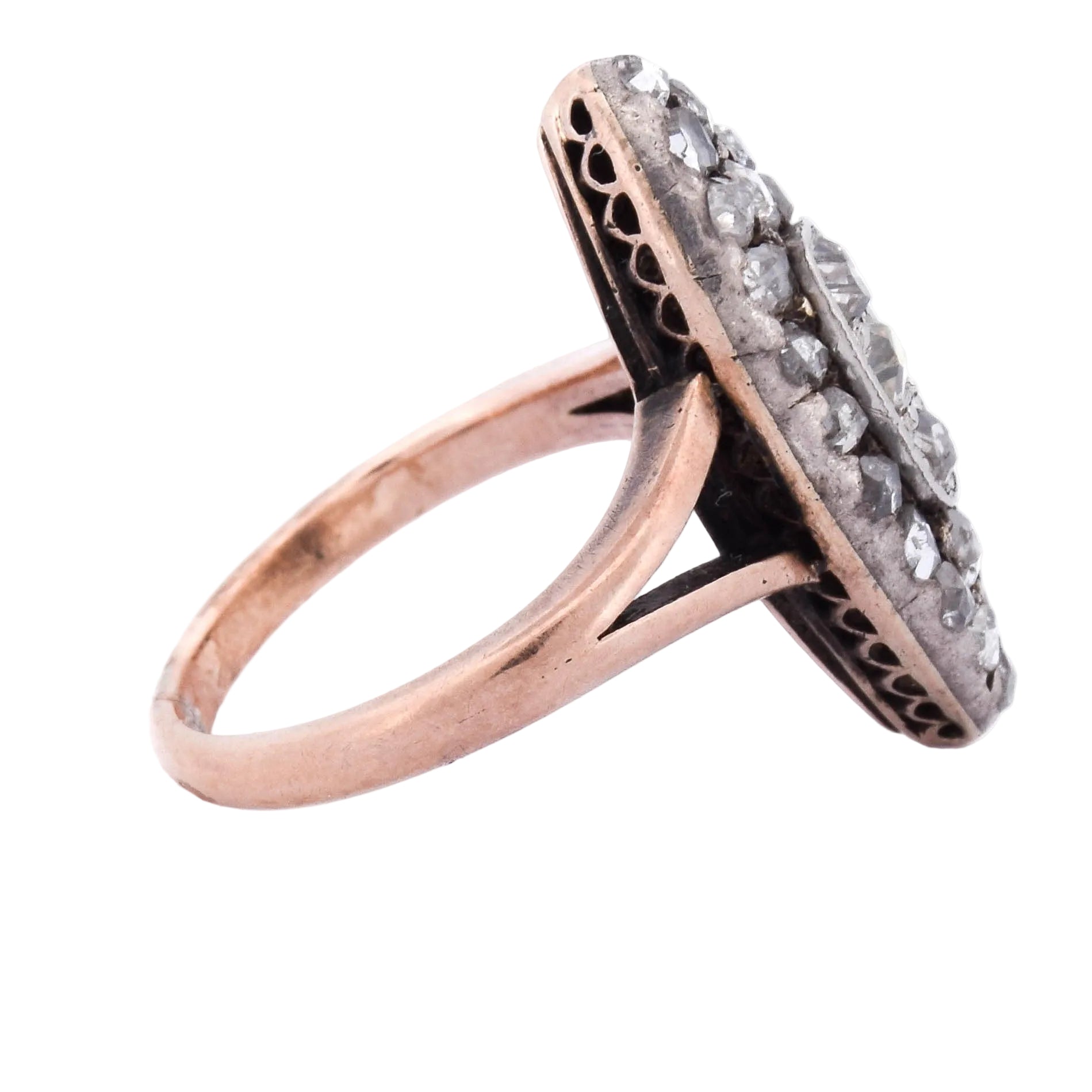 Bague Marquise en or rose, argent et diamants