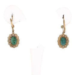 Boucles d'oreilles Pendantes en or jaune, émeraudes et diamants
