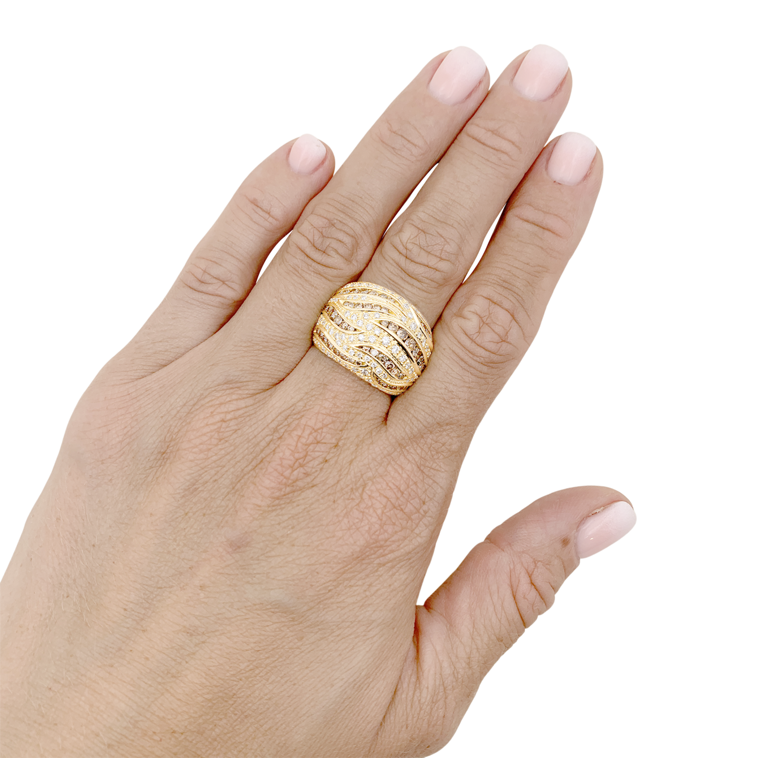 Bague Damiani en or jaune, pavage diamants, diamants bruns.