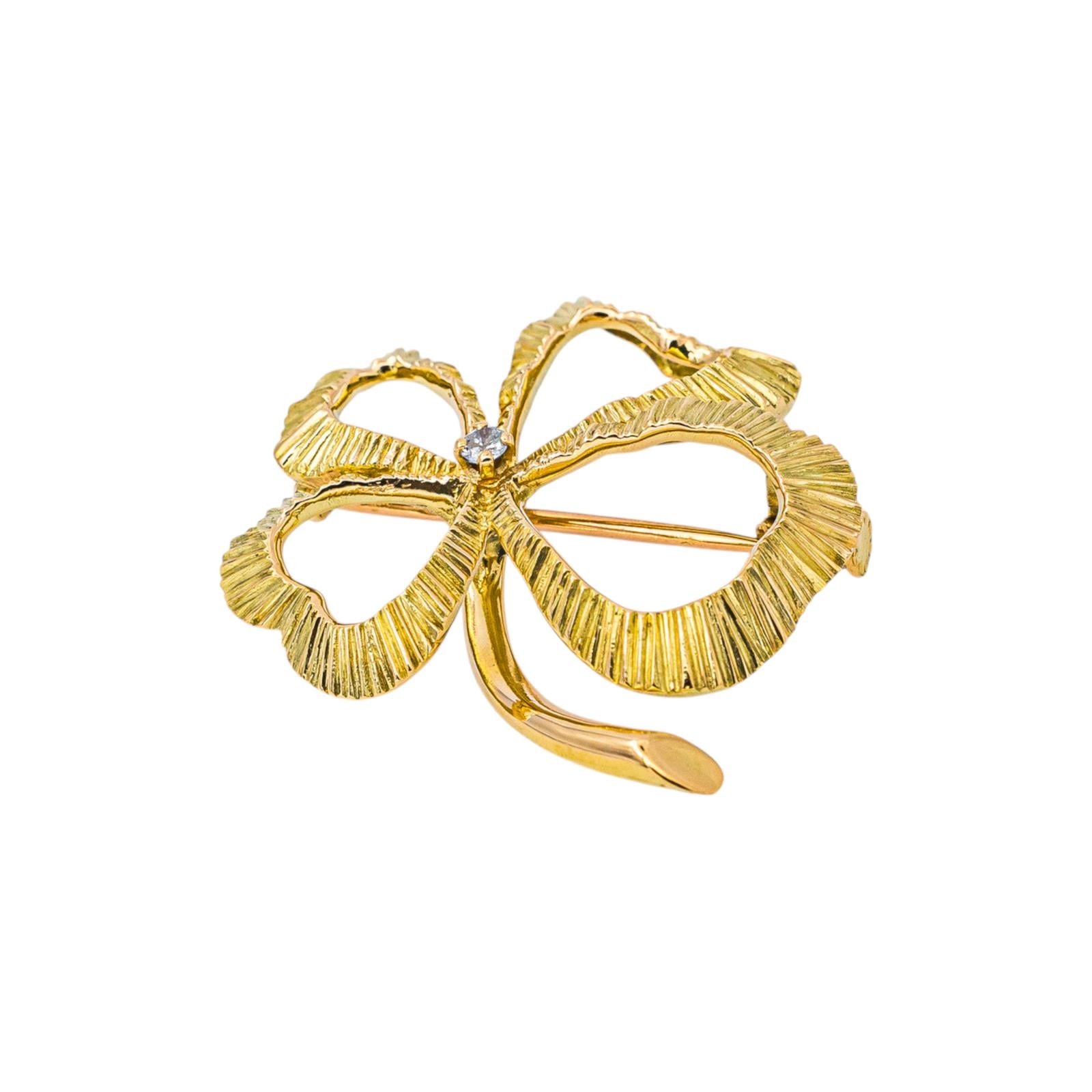 Broche Trèfle Or jaune Diamant