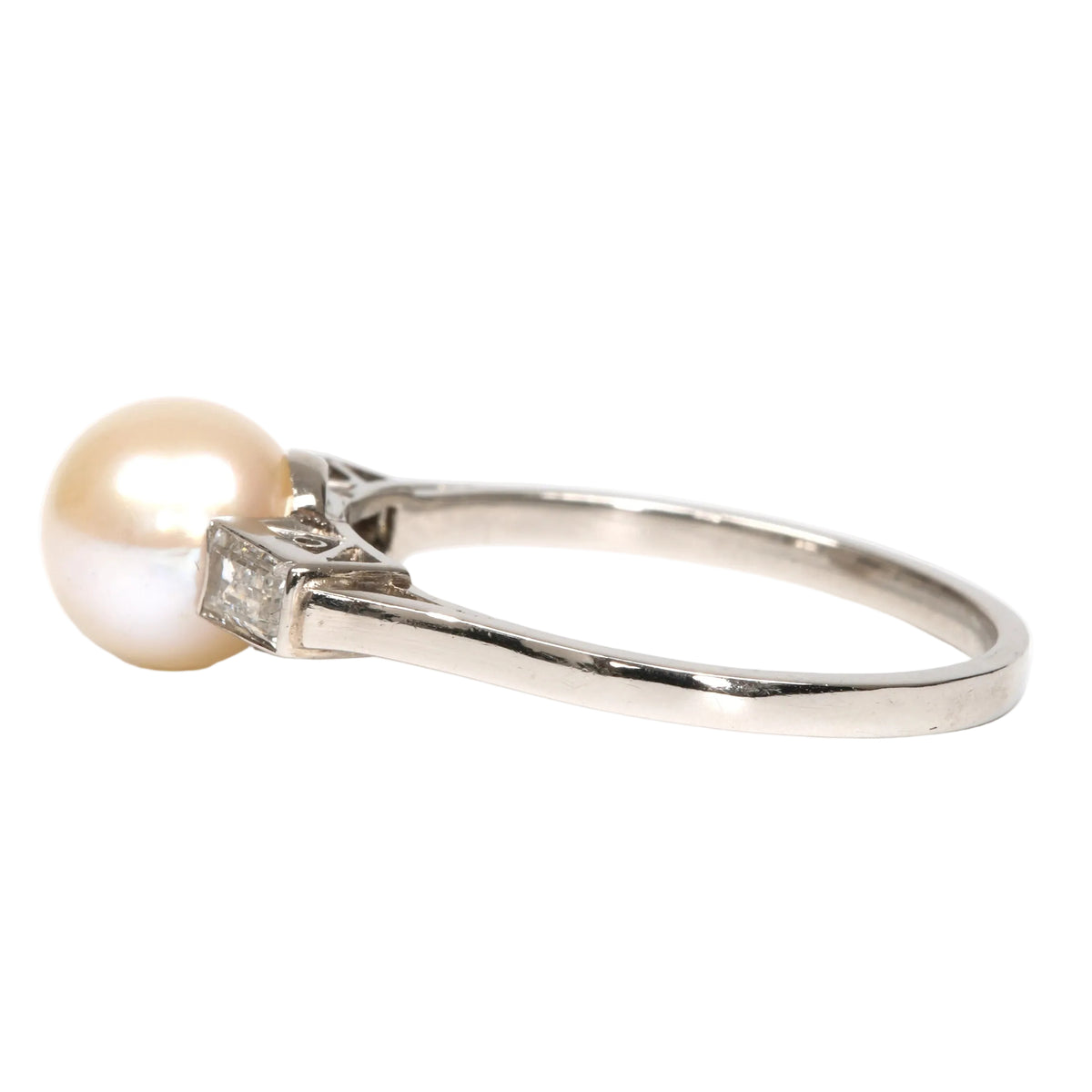 Bague Solitaire en or blanc, perle et diamants
