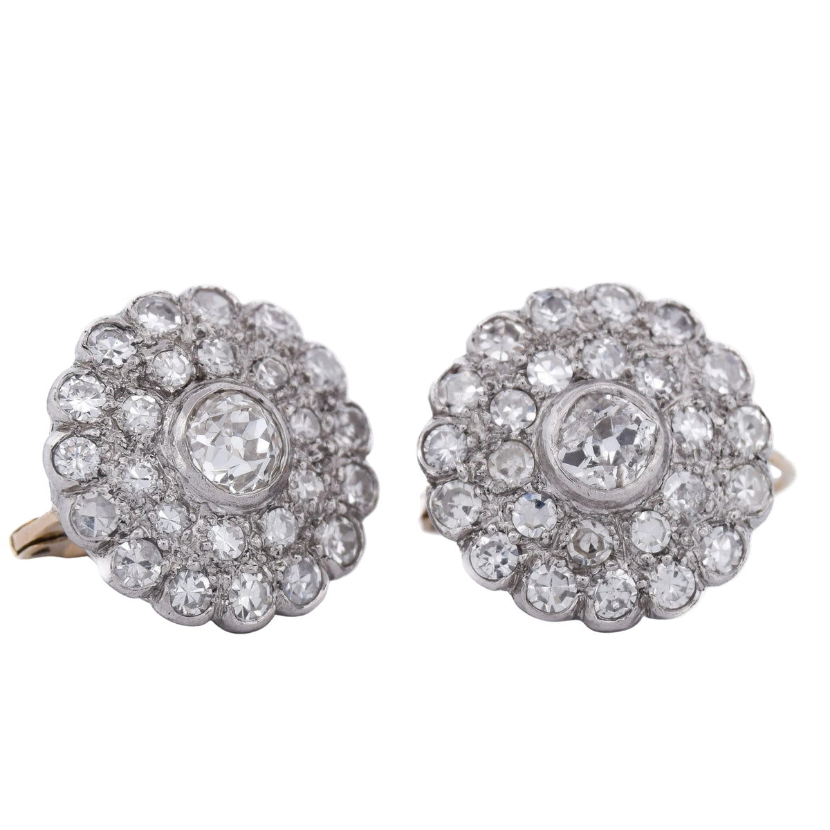 Boucles d'oreilles Dormeuses en or jaune, platine et diamants