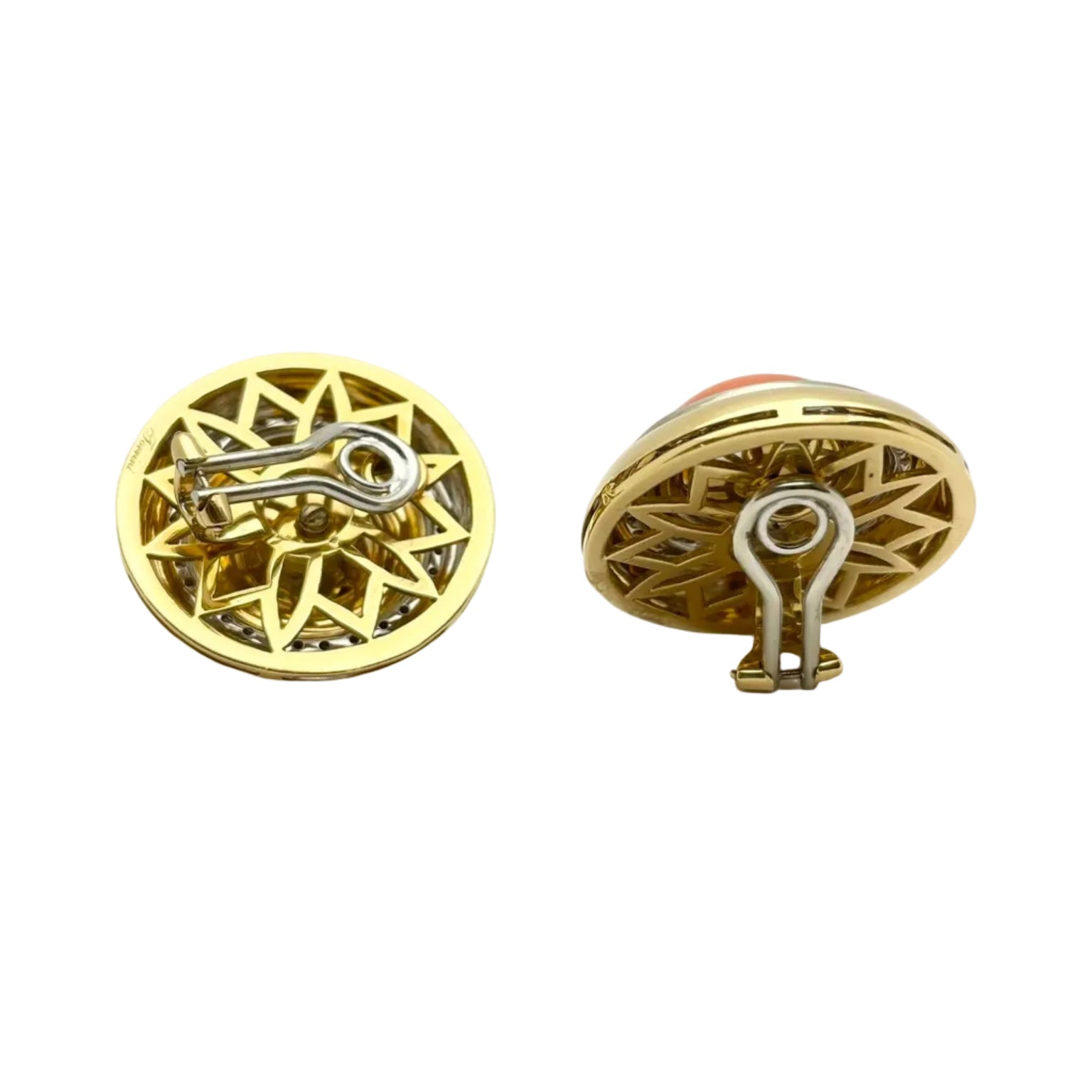 Boucles d'oreilles Clips en or jaune, corail et diamants