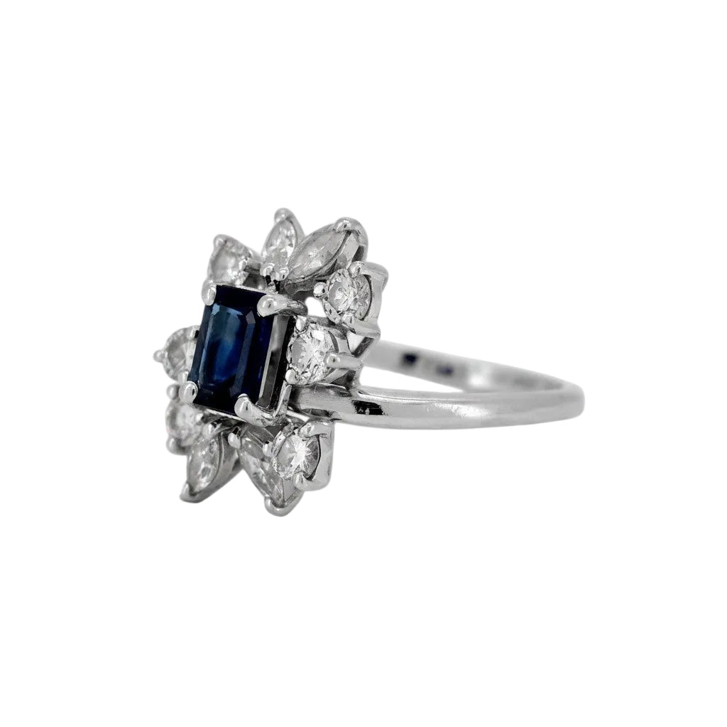 Bague Marguerite en or blanc, saphir et diamants
