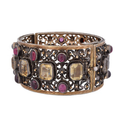 Bracelet Manchette en or jaune, argent, béryls et grenats