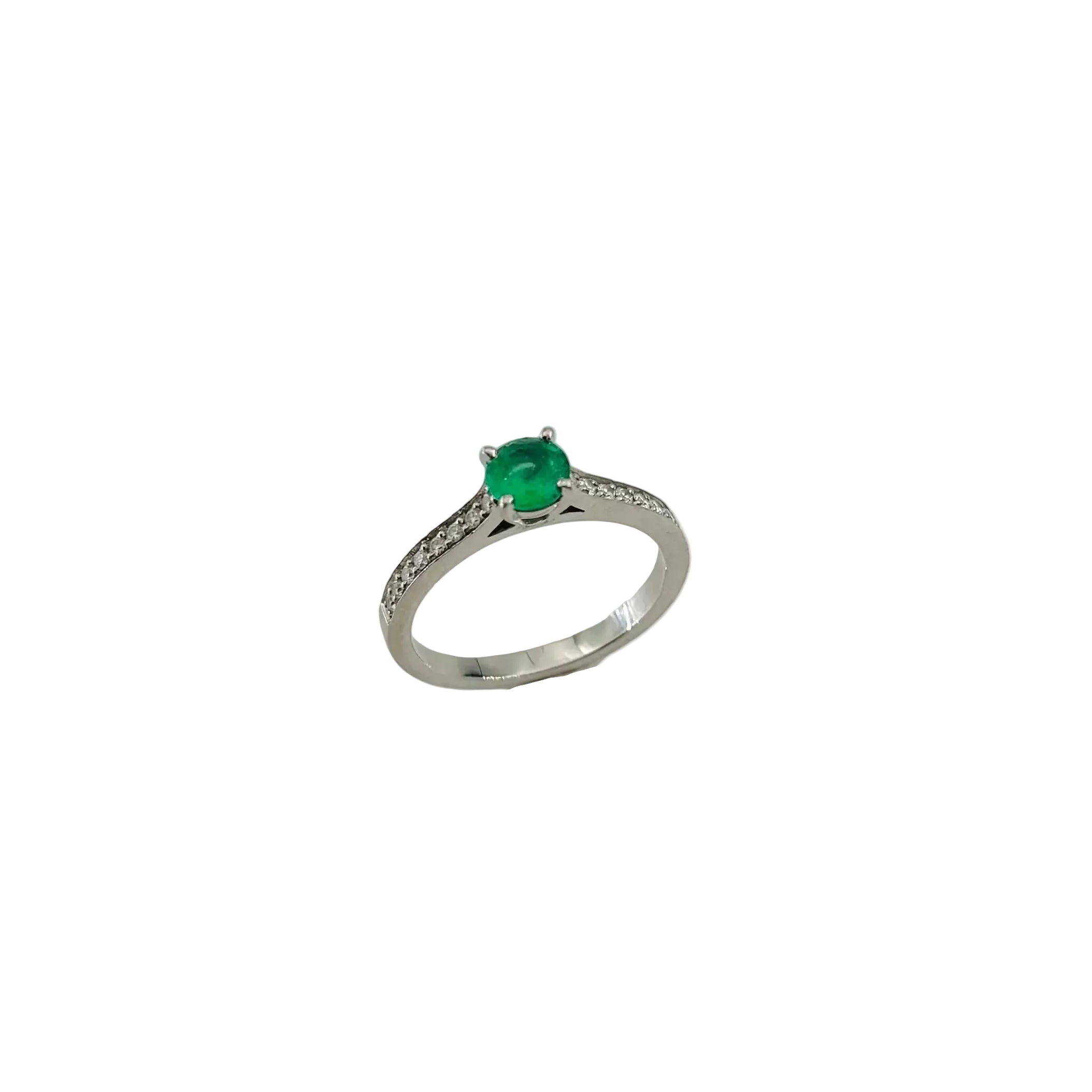 Bague Solitaire GEMMYO "Little Lady Pavée" en platine, émeraude et diamants