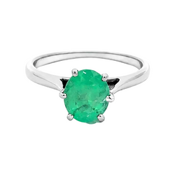 Bague Solitaire en or blanc et émeraude