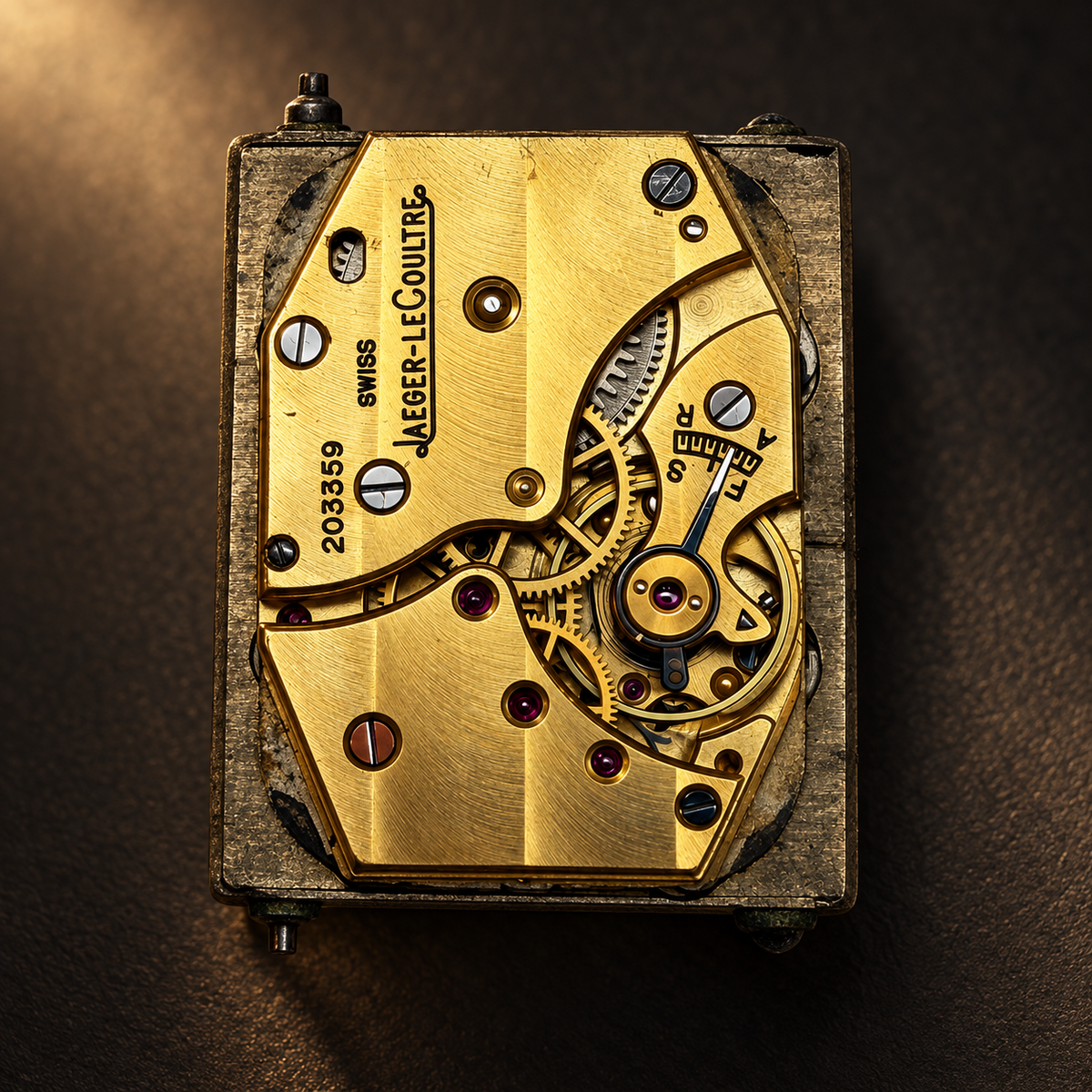 Montre JAEGER LECOULTRE "Reverso Vintage" en or blanc, or jaune et cuir
