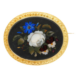 Broche Épingle en or jaune, jaspe, lapis-lazuli, nacre et opale