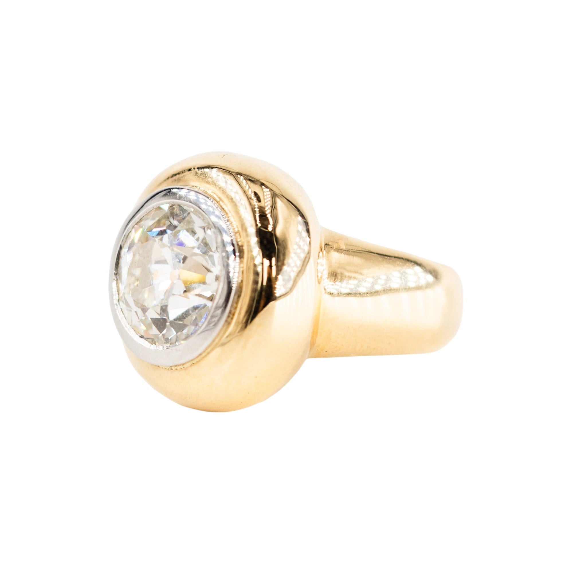 Bague Solitaire en or jaune, platine et diamant