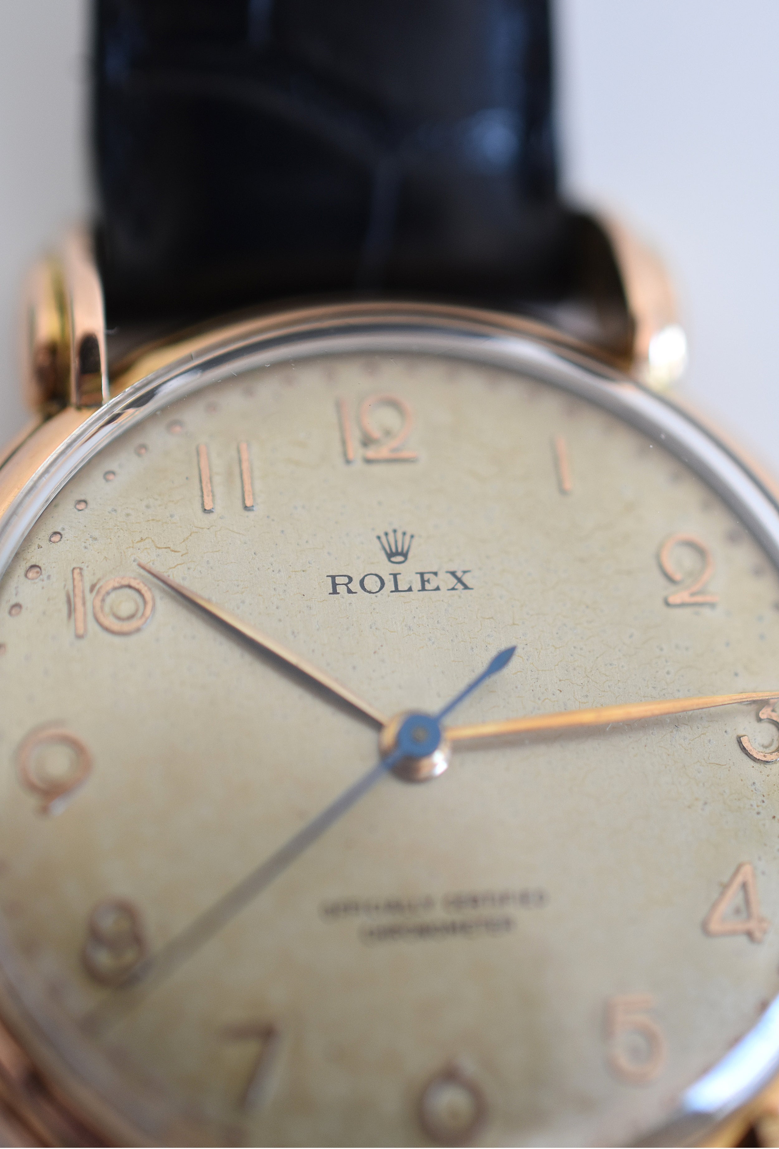 Montre ROLEX "Chronomètre" en or rose, acier et cuir