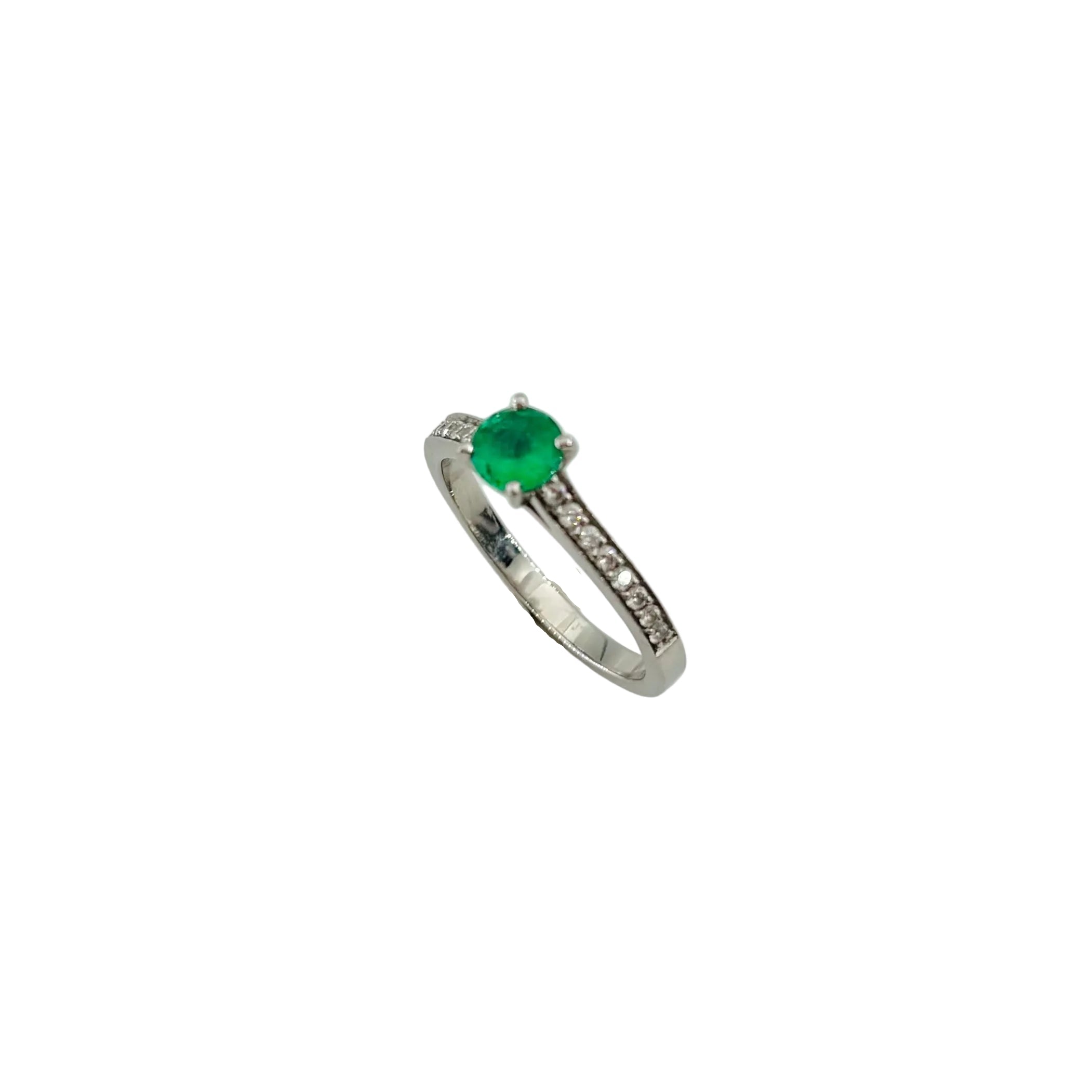 Bague Solitaire GEMMYO "Little Lady Pavée" en platine, émeraude et diamants