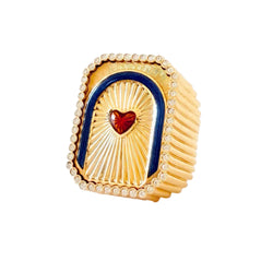 Bague Cocktail MARIE LICHTENBERG "Heart Mini Scap" en or jaune, émail et diamants