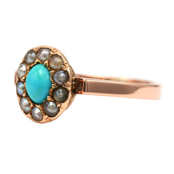 Bague Entourage en or jaune, perles et turquoise