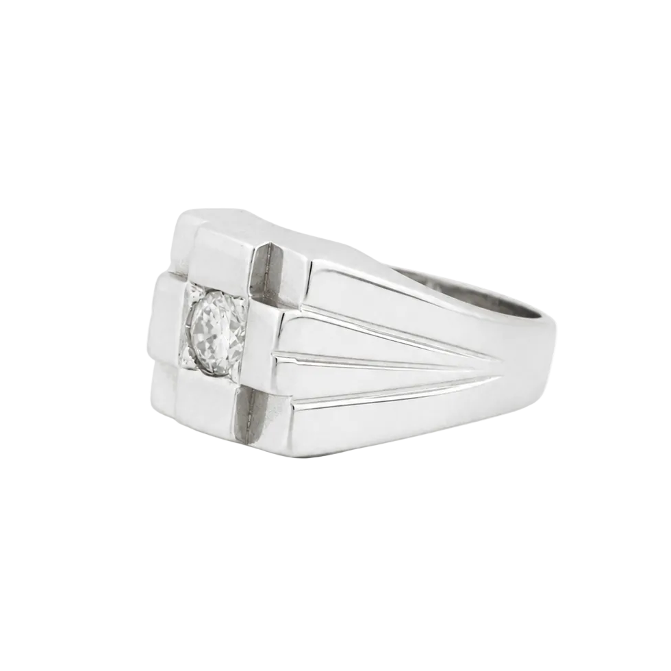Bague Chevalière en or blanc et diamant