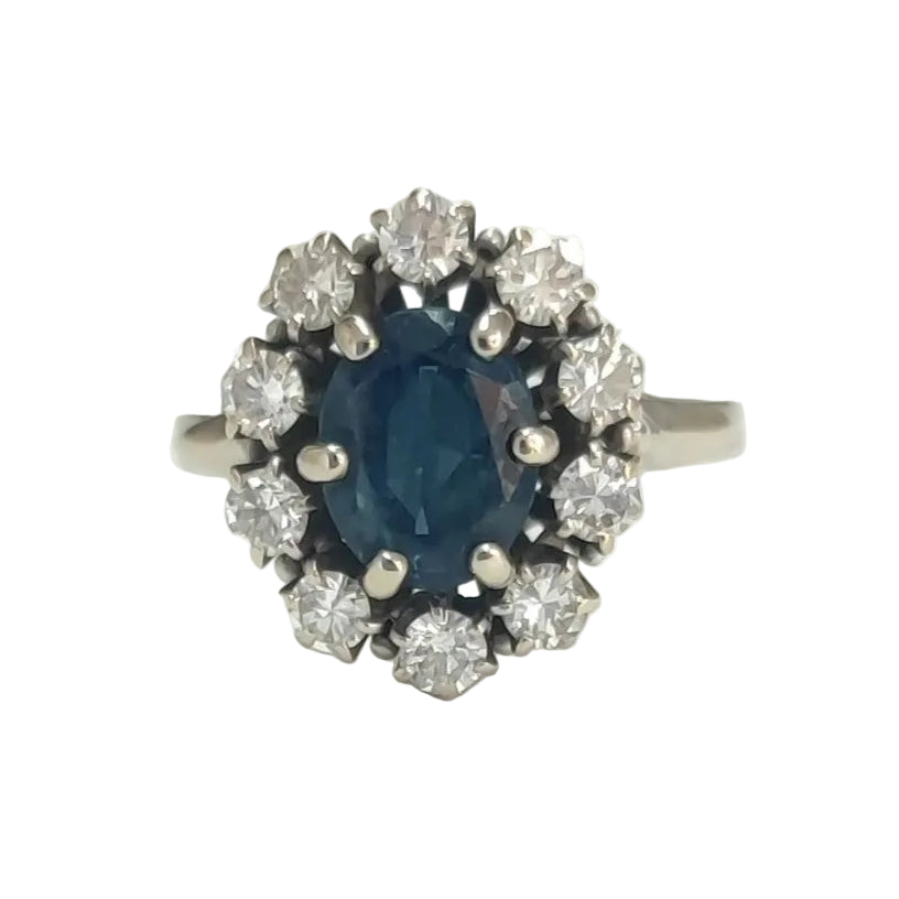 Bague Marguerite en or blanc, saphir et diamants