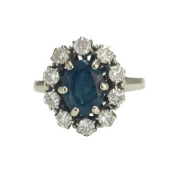 Bague Marguerite en or blanc, saphir et diamants