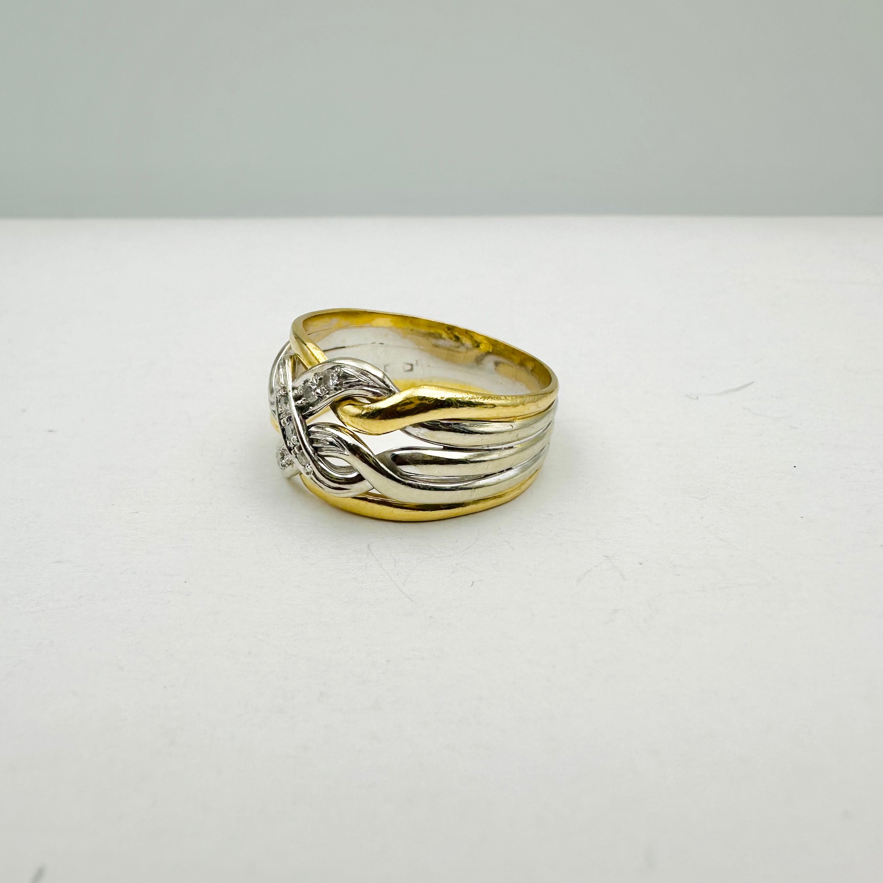 Bague Bandeau en or jaune, or blanc et diamants
