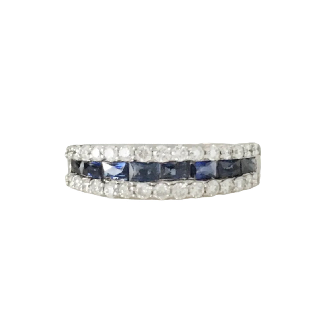 Bague Alliance en or blanc, saphirs, et diamants
