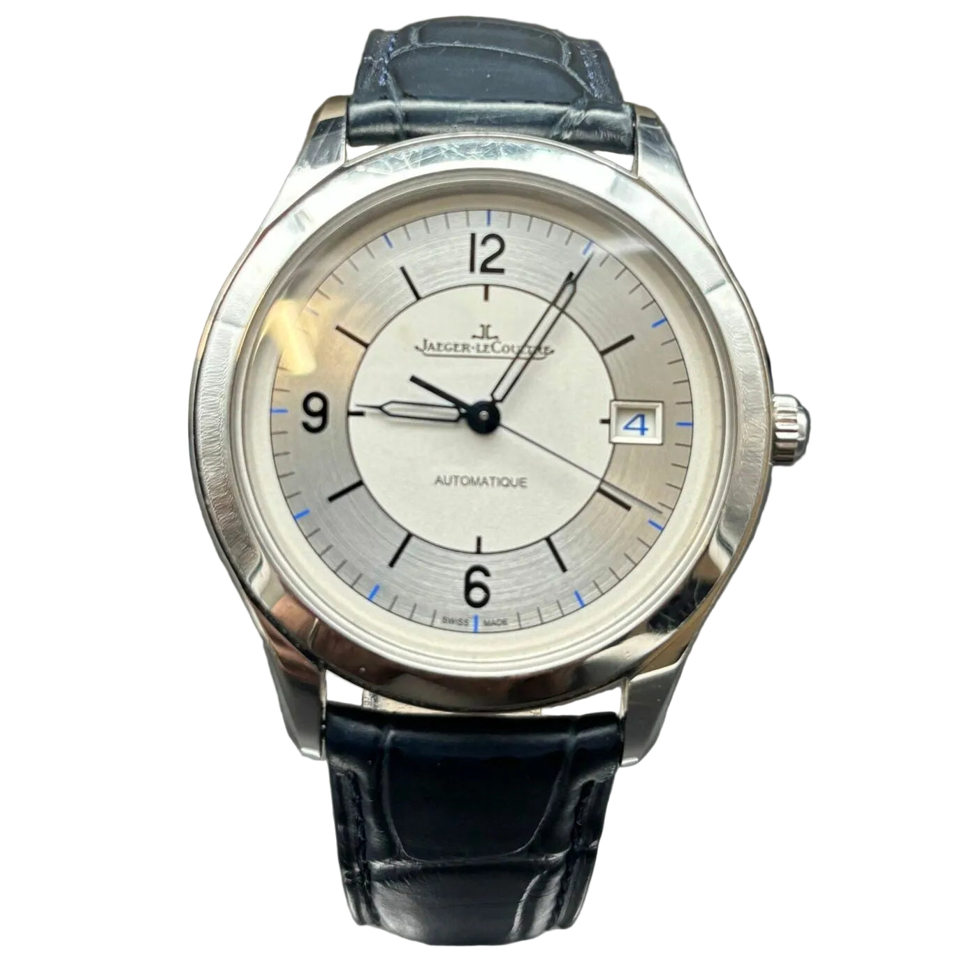 Montre JAEGER-LECOULTRE "Master Control Date" en acier, argent et cuir