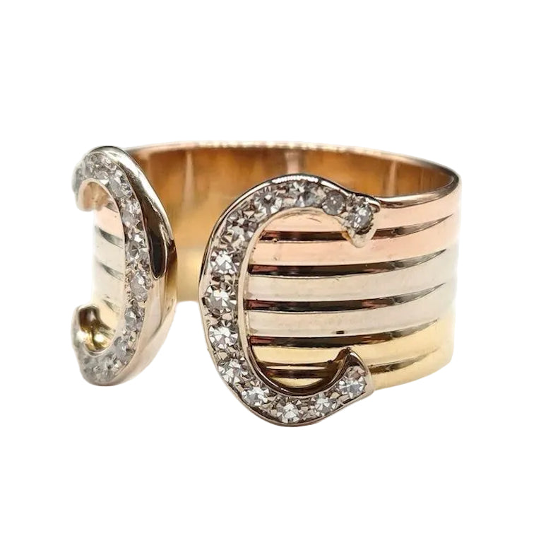 Bague Bandeau CARTIER "C de Cartier" en or blanc, or jaune, or rose et diamants