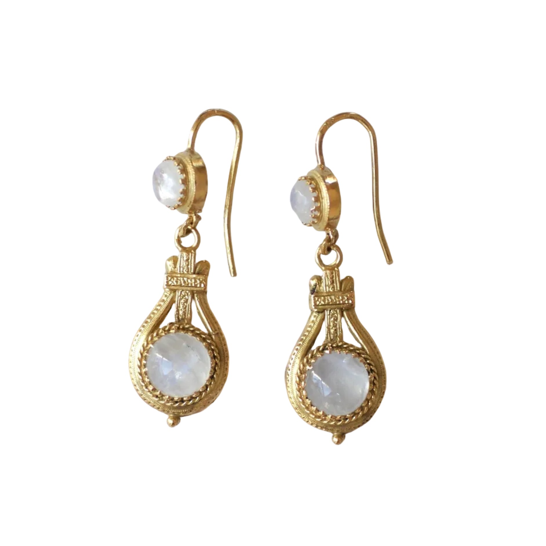 Boucles d'oreilles Pendantes en or jaune et pierre de lune