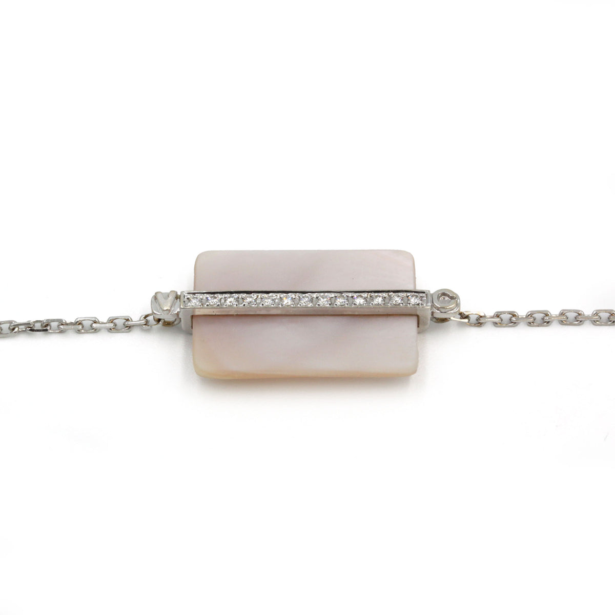 Bracelet VICTORIA CASAL "Étiquette" en or blanc, nacre et diamants