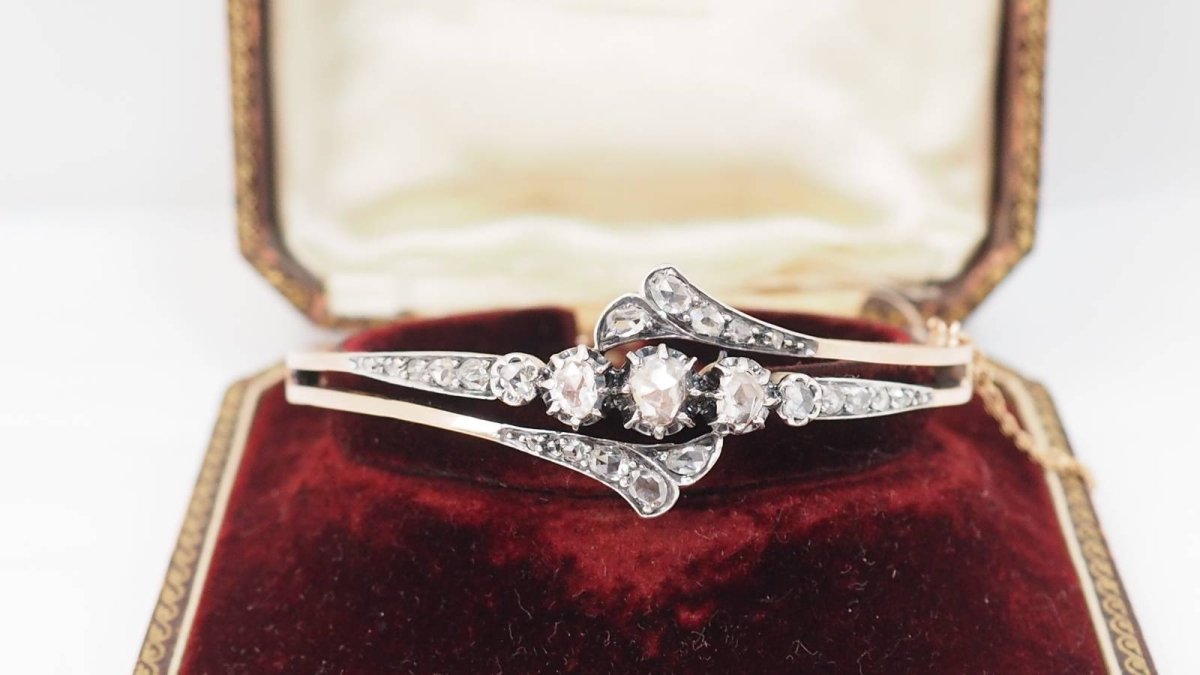 Bracelet Jonc en or rose, argent et diamants