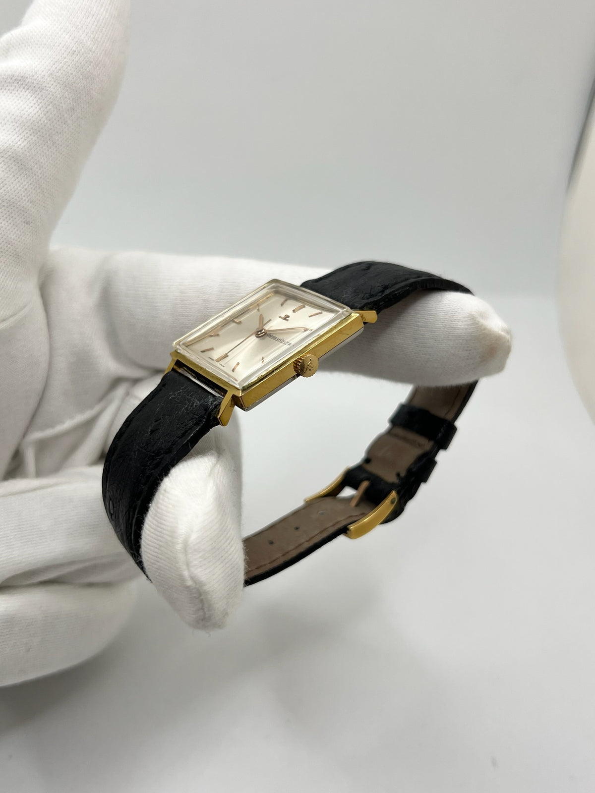 Montre JAEGER-LECOULTRE Vintage Carrée plaqué or, argent, acier et cuir