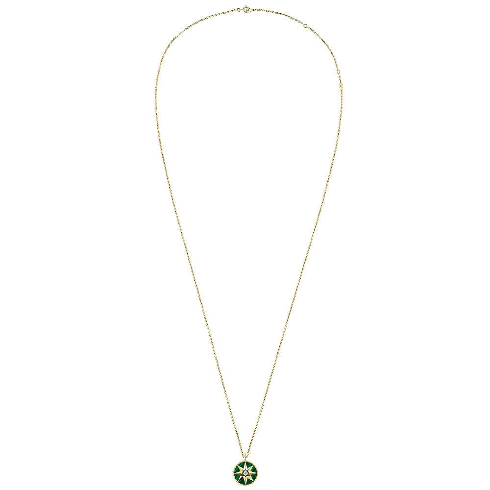 Collier Pendentif DIOR "Rose des Vents" MM en or jaune, malachite et diamant