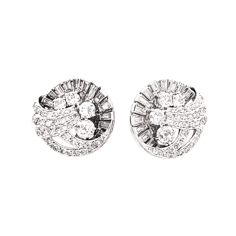 Boucles d'oreilles vintage diamants, platine.