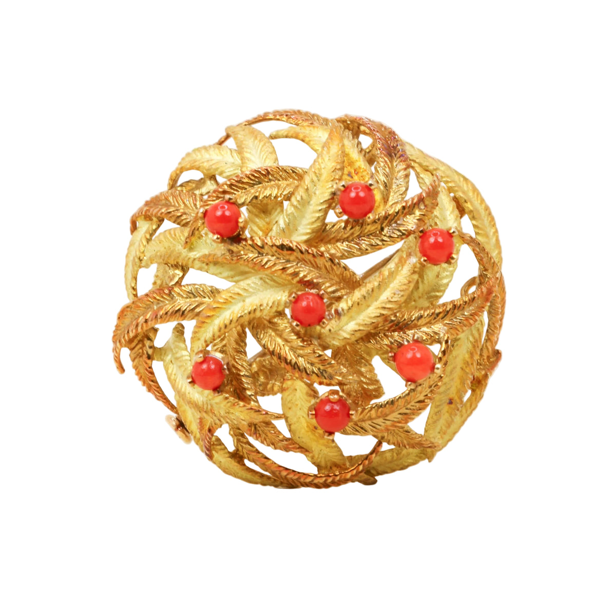 Broche en or jaune et corail