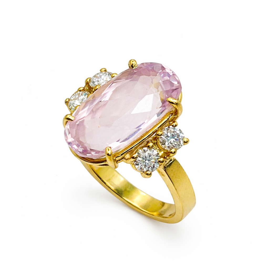 Bague Trilogie en or jaune, kunzite et diamants