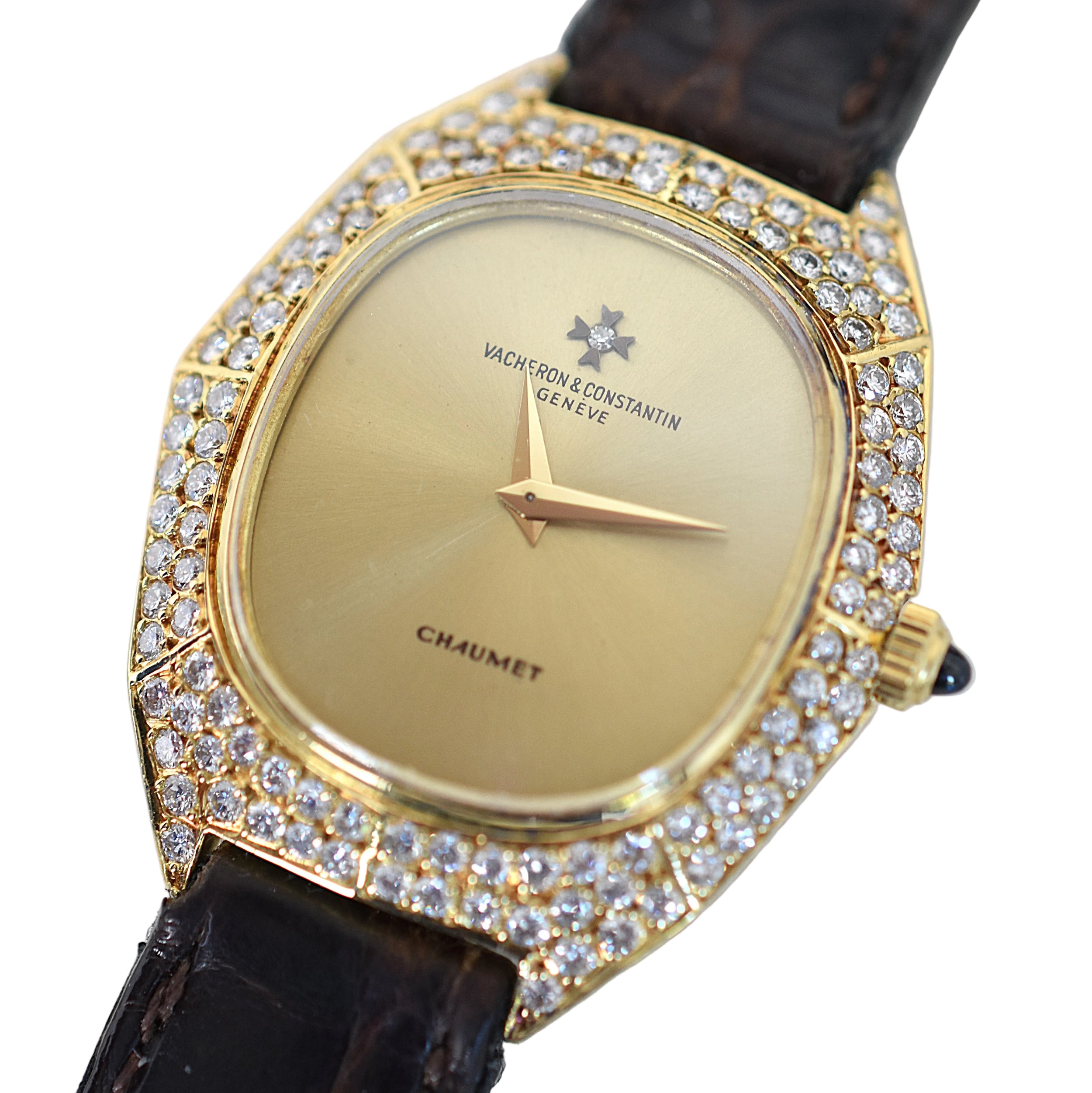 Montre VACHERON CONSTANTIN POUR CHAUMET en or jaune, cuir et diamants