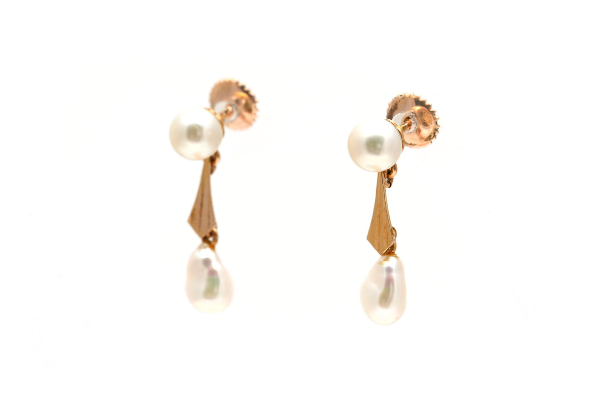 Boucles d'oreilles Pendantes en or jaune et perles
