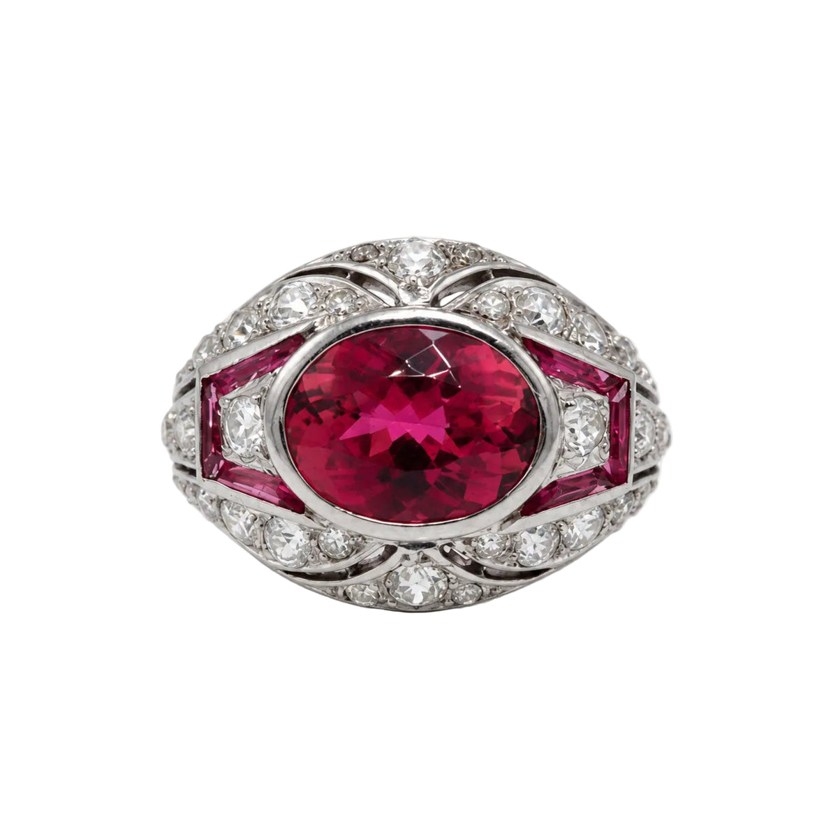 Bague Dôme en platine, tourmaline et diamants