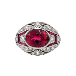 Bague Dôme en platine, tourmaline et diamants