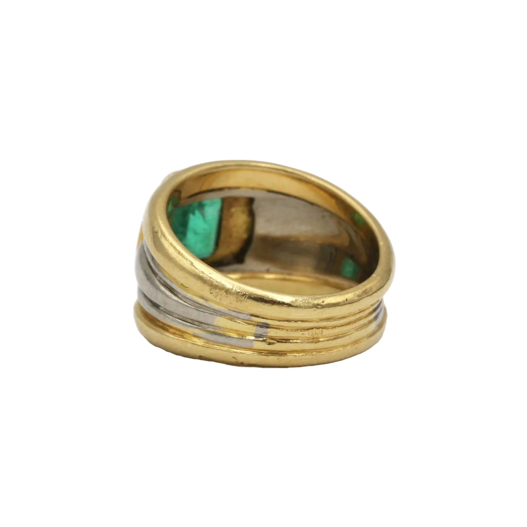 Bague Bandeau en or blanc, or jaune et émeraude