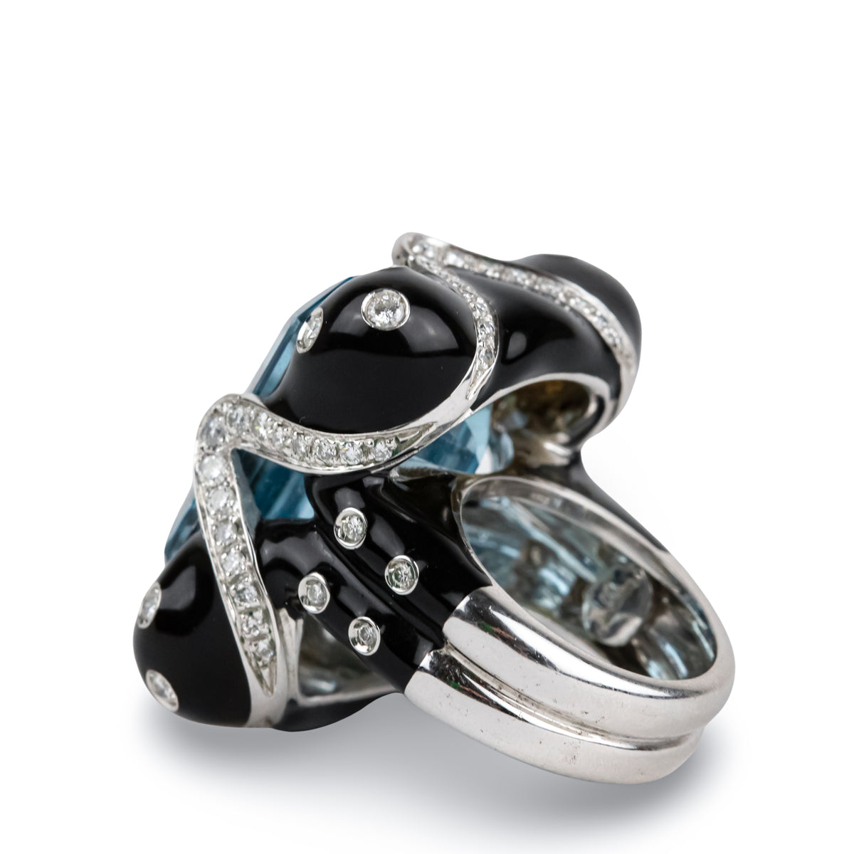 Bague Cocktail ANDRÉOLI Santa Maria en or blanc, résine, aigue-marine et diamants