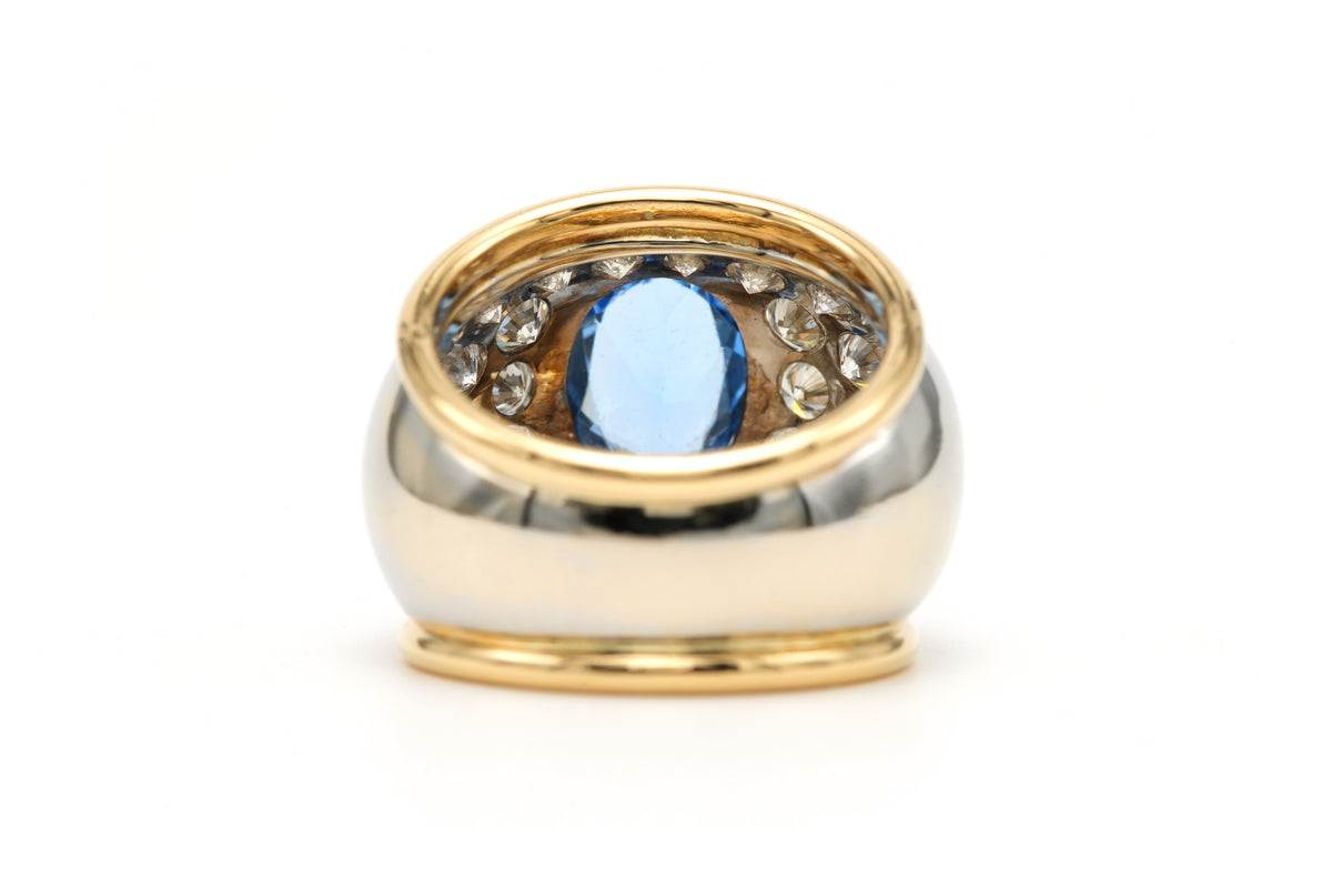Bague Cocktail en or blanc, or jaune, topaze et diamants