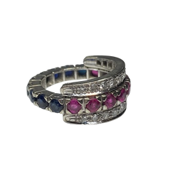 BAGUE AMOVIBLE OR 18K DIAMANTS RUBIS SAPHIRS (T.51)