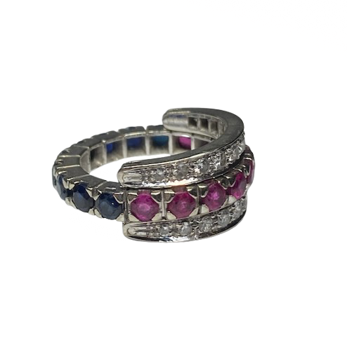 BAGUE AMOVIBLE OR 18K DIAMANTS RUBIS SAPHIRS (T.51)