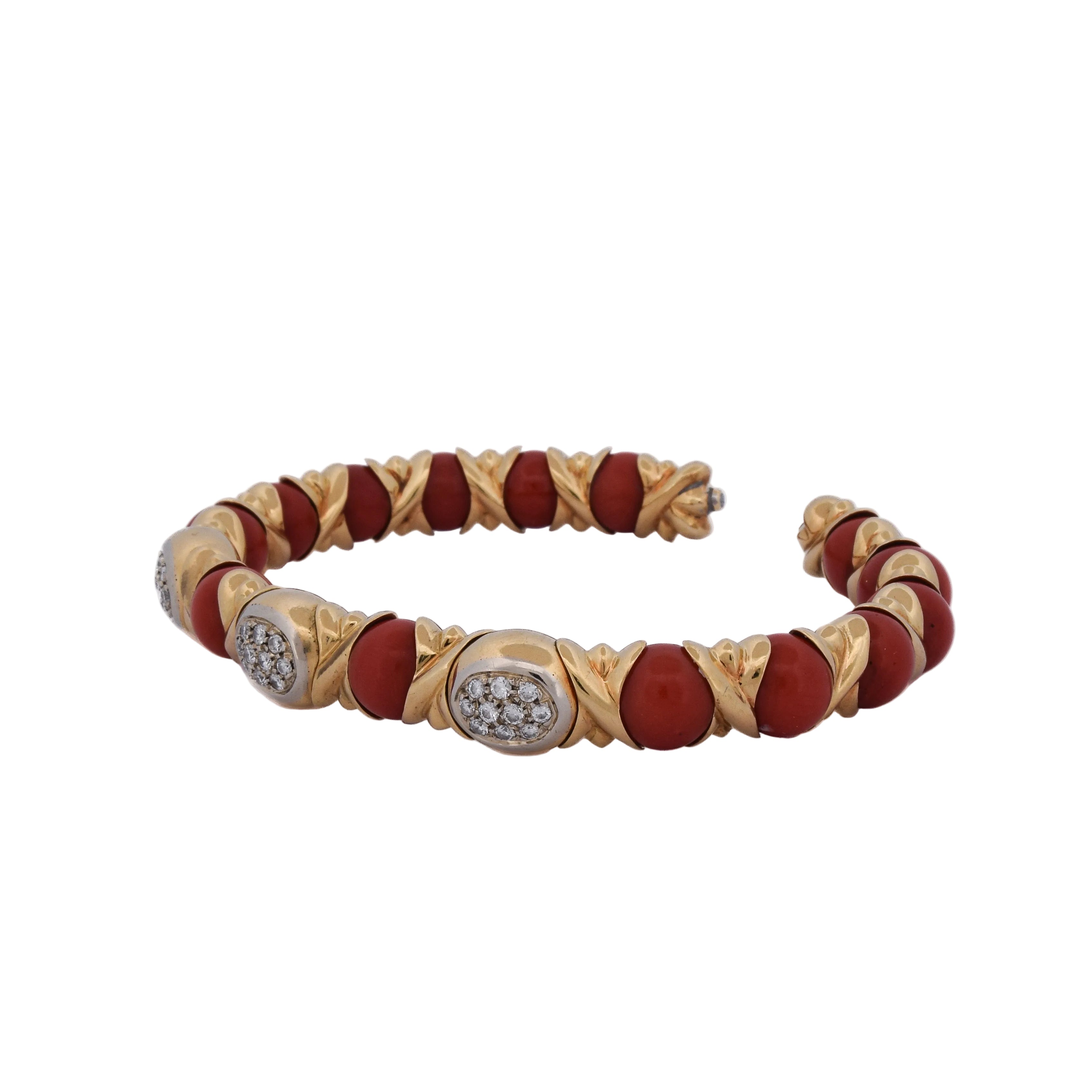 Bracelet Jonc CHANTECLER CAPRI en or jaune, corail et diamants