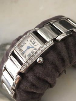 Montre CARTIER "Tankissime" PM en or blanc, acier et diamants