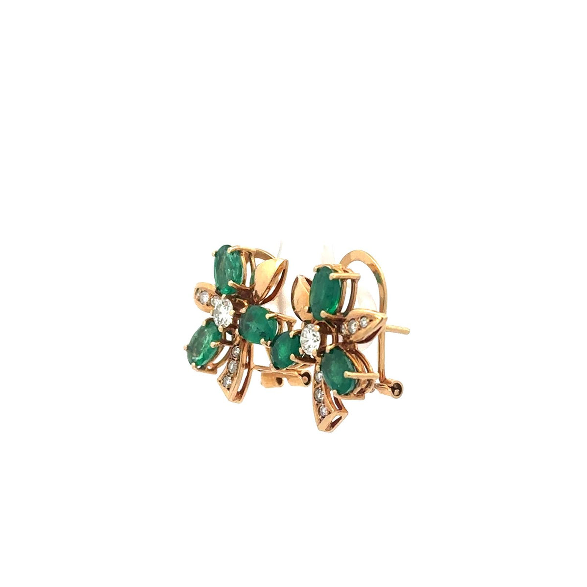 Boucles d'oreilles Clips en or jaune, émeraudes et diamants
