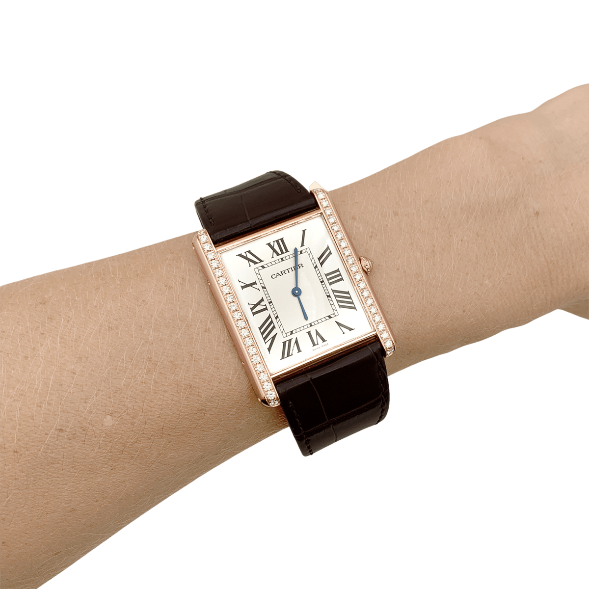 Montre CARTIER "Tank Louis Cartier" XL en or rose, acier et diamants