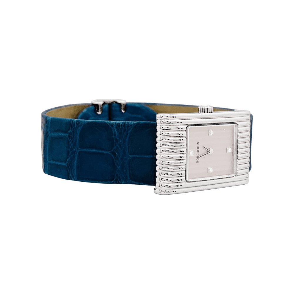Montre Boucheron, "Reflet", acier sur cuir.