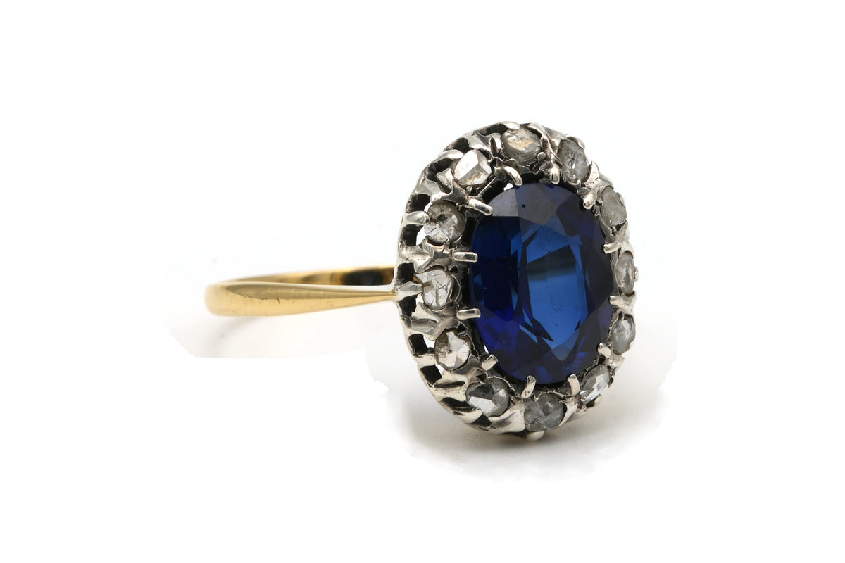 Bague Entourage en or jaune, argent, saphir et diamants