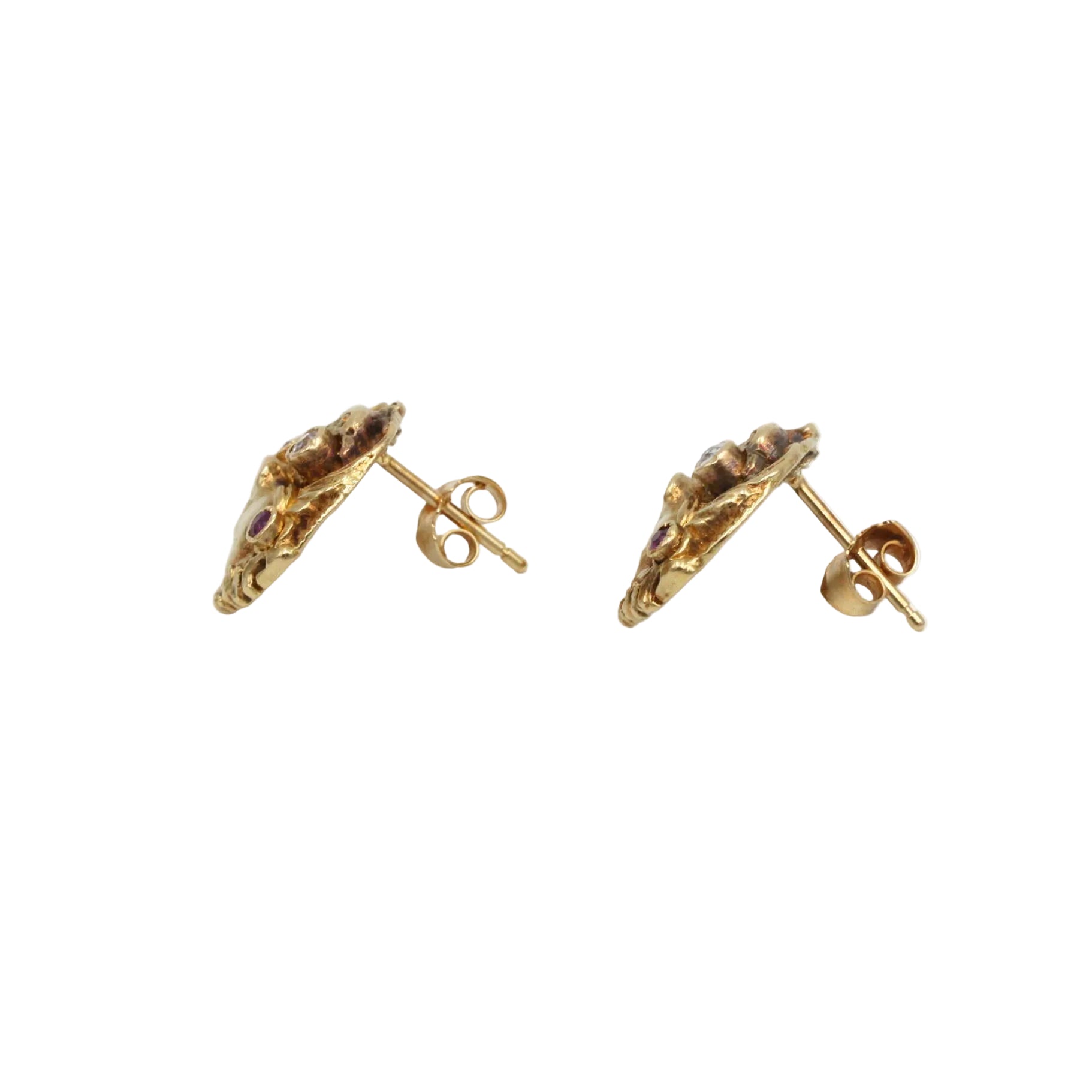 Boucles d'oreilles Puces en or jaune, rubis et diamants